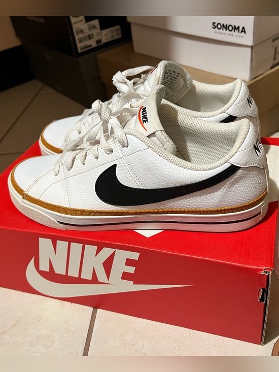 Nike Shoes - Nike Court Legacy Low-Top Sneakers with Black Swoosh and Brown Trim